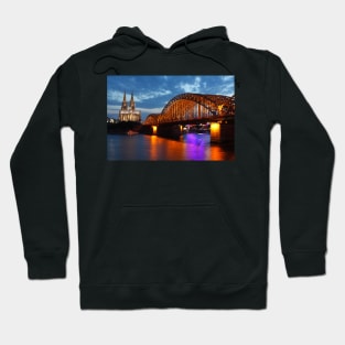 Cologne Cathedral, Dom, Hohenzollern Bridge, dusk, Cologne, Germany Hoodie